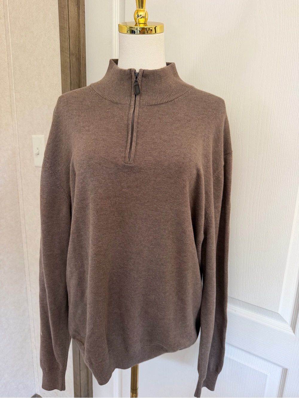 Jos A Bank Signature Pima Cotton Quarter Zip Sweater Large Brown Pullover Mens